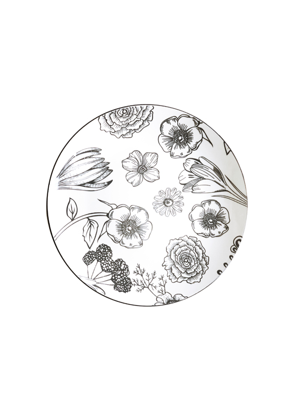 DINNER PLATE FLOWERS BLACK 26CM
