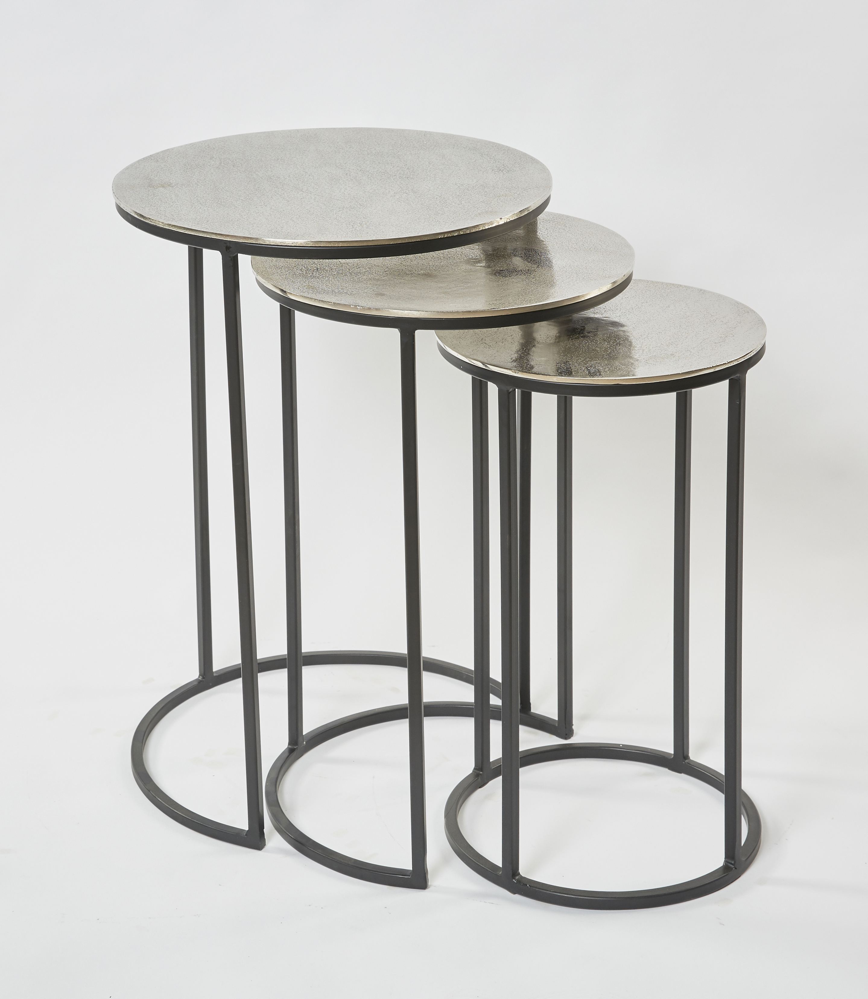 CASA SET 2 SIDE TABLES SILVER TOP/BLACK LEGS SMALL/MEDIUM 50CM+55CM