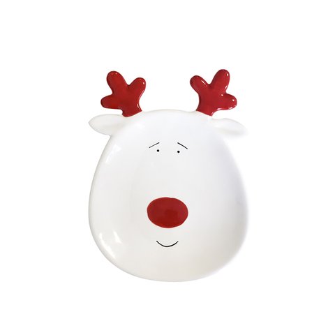 XMAS PLATE DEER FACE RED