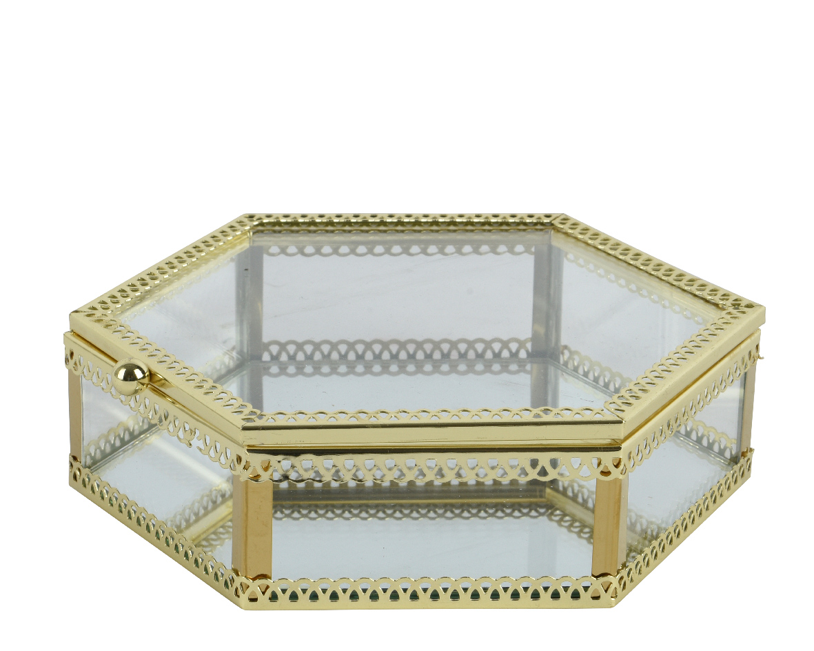 Box Exagon With Mirror Gold