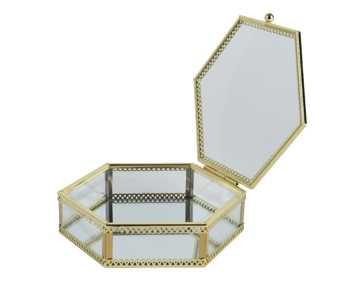 Box Exagon With Mirror Gold