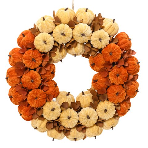 Wreath Velvet Pumpkins Orange