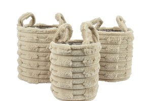 Basket Round Beige Fluffy