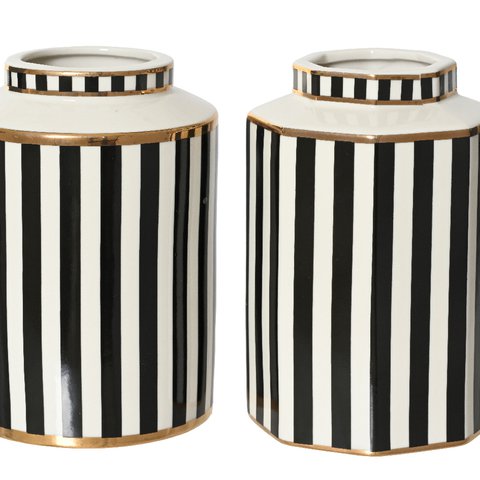 Vase With Stripes Black White