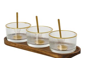 Tapas Set Acacia Wood With Glass Bowls & Spoon