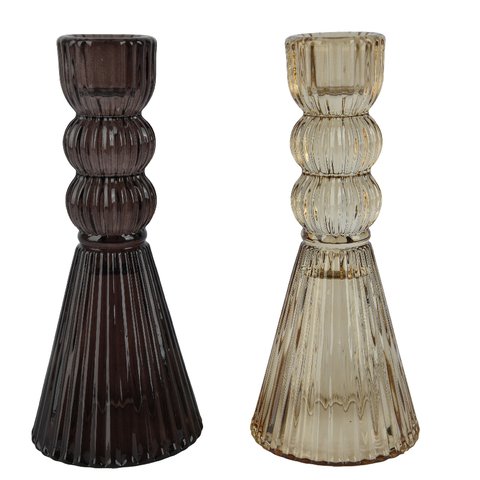 Candle Holder Glass Black Gold