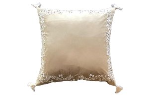 Cushion Velvet Embroidered With Tassels Beige