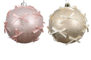 Xmas Ball Glitter With Bow Pink /Gold