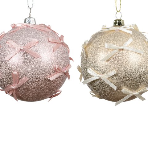 Xmas Ball Glitter With Bow Pink /Gold
