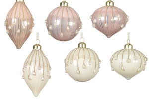 Xmas Balls Enamel With Glitter Lines & Pearls