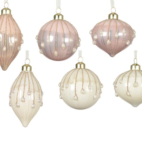 Xmas Balls Enamel With Glitter Lines & Pearls