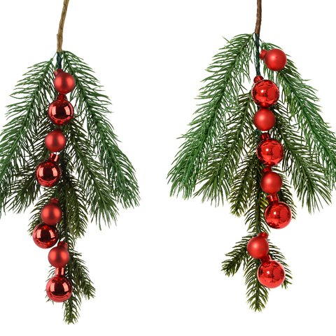 Xmas Branch With Shiny & Matt Ball Red