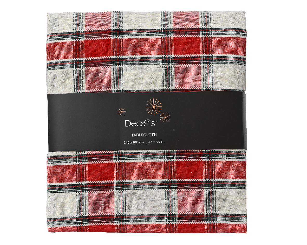 Xmas Tablecloth Cotton Tartan Check Red