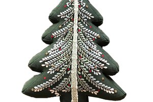 Cushion Christmas Tree Shape Embroidered Green