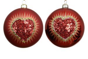 Xmas Ball Shiny & Matt With Sequins Heart