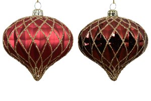 Xmas Chandelier Shiny& Matt Red With Gold Glitter