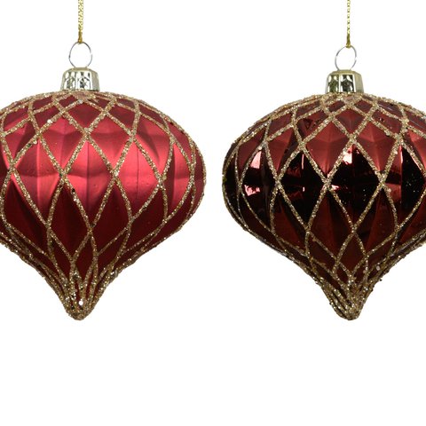Xmas Chandelier Shiny& Matt Red With Gold Glitter