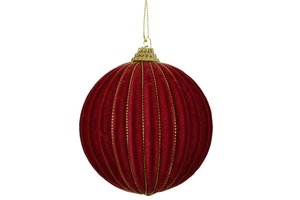 Xmas Ball With Gold Stripe Bordeaux