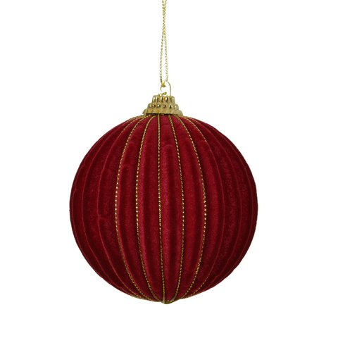 Xmas Ball With Gold Stripe Bordeaux