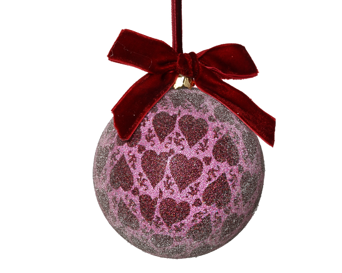 Xmas Ball With Velvet Bow & Heart