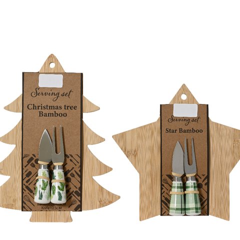 Xmas Cutting Board Bamboo With Cheese Knife & Fork