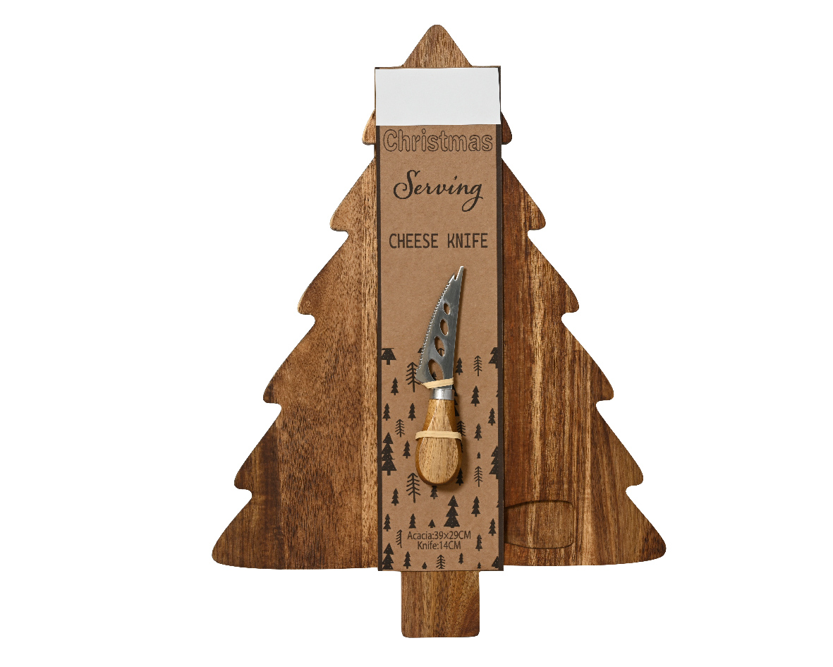 Xmas Cutting Board Tree Shape With Cheese Knife