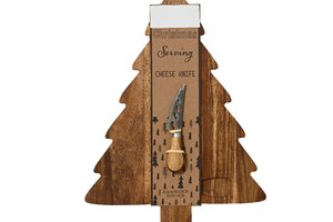 Xmas Cutting Board Tree Shape With Cheese Knife