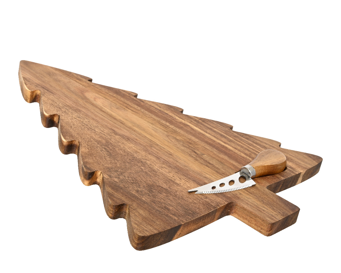 Xmas Cutting Board Tree Shape With Cheese Knife