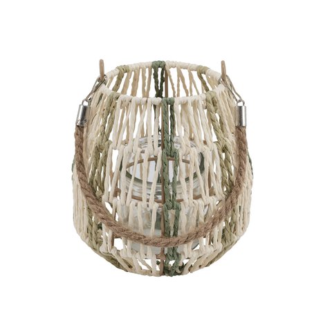 Lantern With Glass Woven With Rope