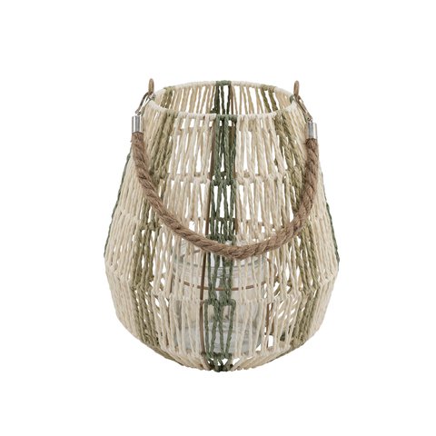 Lantern With Glass Wooven With Rope