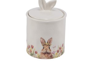 Jar With Lid Rabbit & Flowers