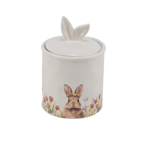Jar With Lid Rabbit & Flowers