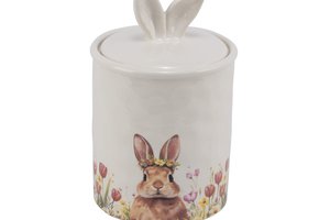 Jar With Lid Rabbit & Flowers