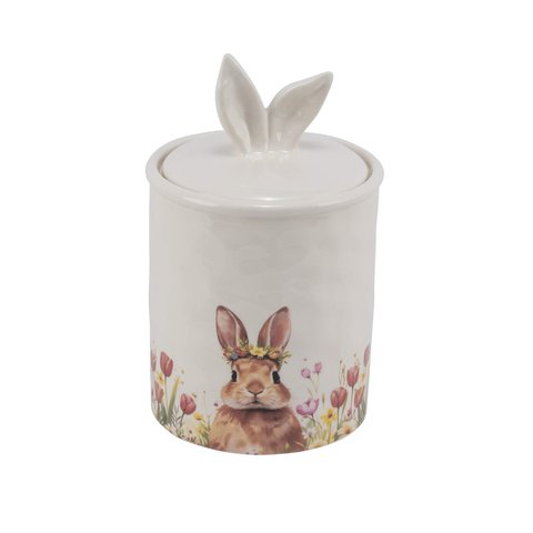 Jar With Lid Rabbit & Flowers