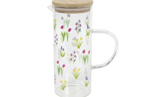 Jug Glass With Bamboo Lid Floral