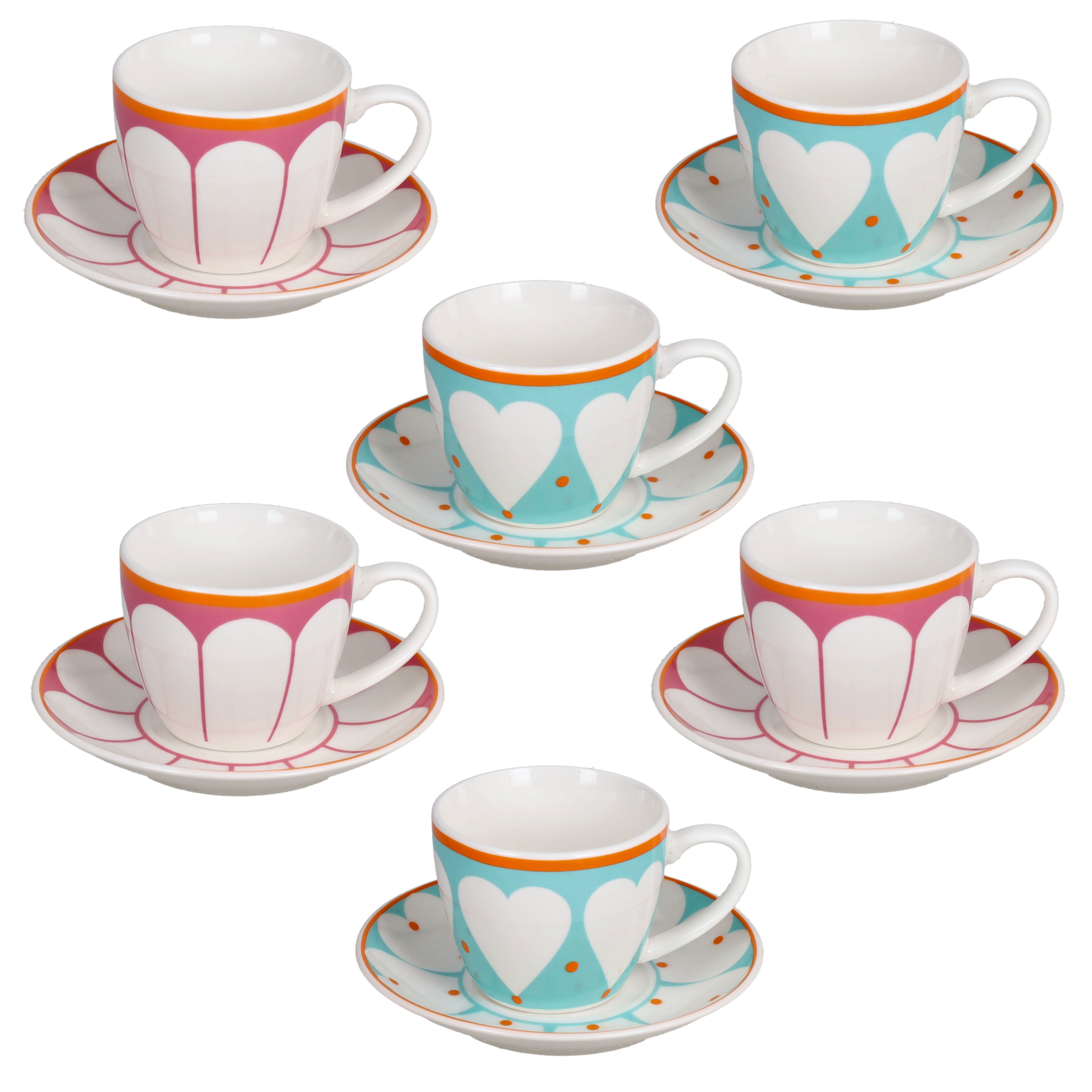 Set 6pcs Coffee Cups & Saucer With Heart by Tognana