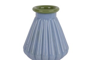 Vase Glass Scalloped Blue