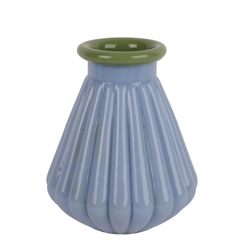 Vase Glass Scalloped Blue