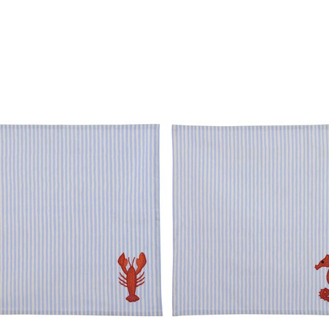 Napkin Set of 2 Stripe With Lobster & Seahorse