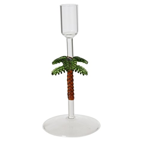 Candle Holder Glass With Palm Tree