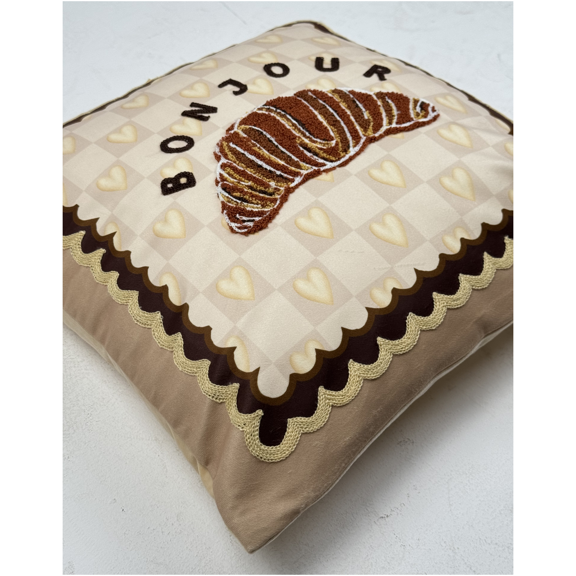 Cushion Velvet "Bonjour & Croissant"