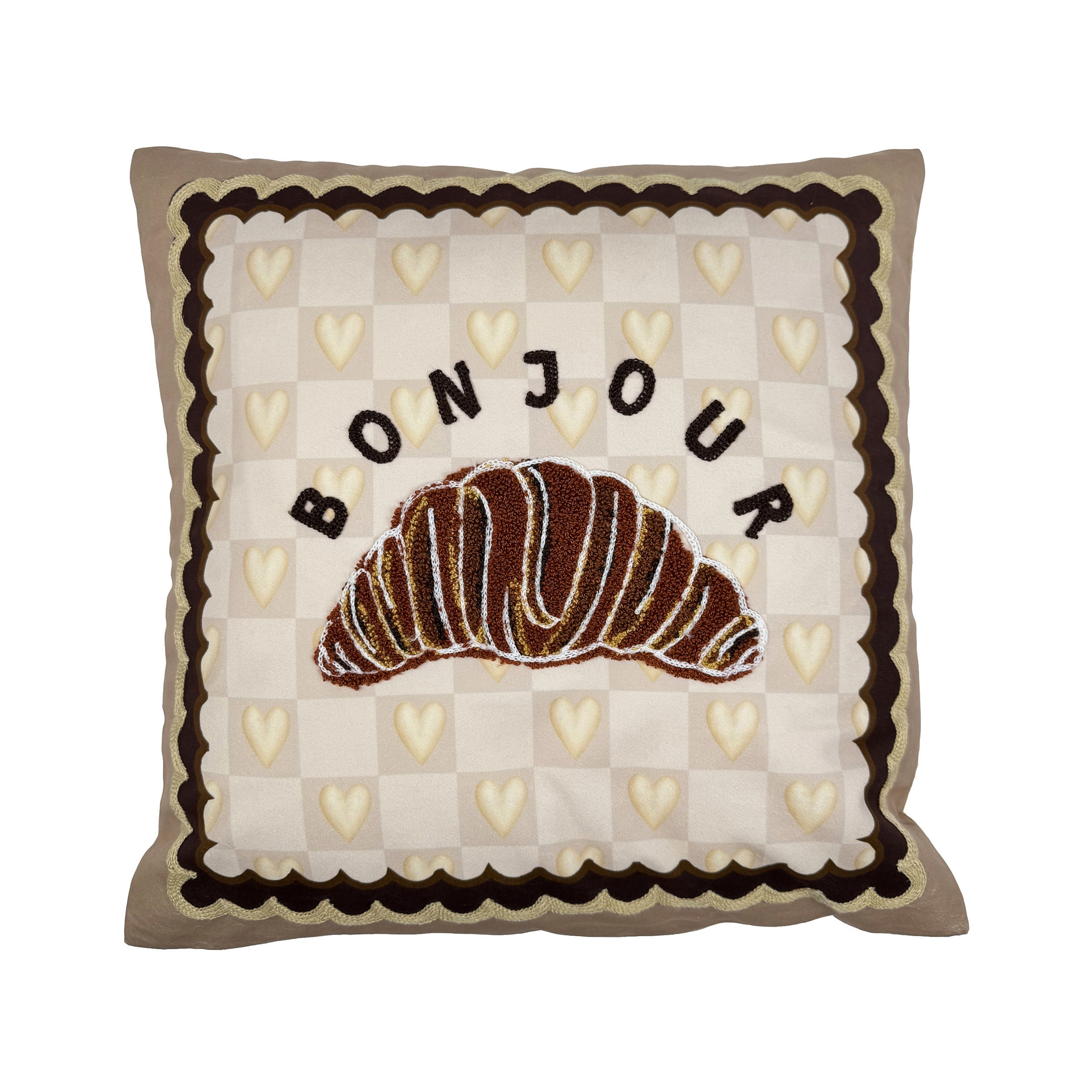 Cushion Velvet "Bonjour & Croissant"
