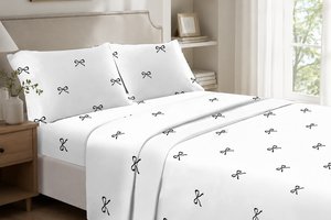 Bed Set Black Bow Pure Cotton 300 Thread Count