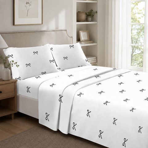 Bed Set Black Bow Pure Cotton 300 Thread Count