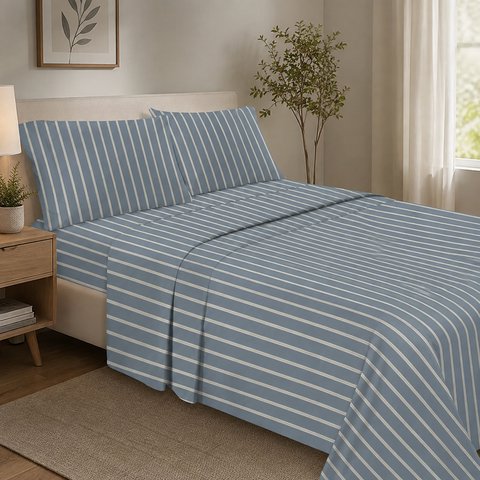 Bed Set French Stripes Pure Cotton 300 Thread Count