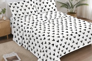 Bed Set Black Hearts Pure Cotton 300 Thread Count