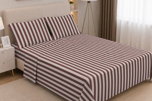 Bed Set Mocca Stripes Pure Cotton 300 Thread Count