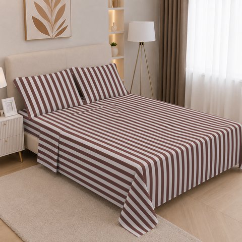 Bed Set Mocca Stripes Pure Cotton 300 Thread Count