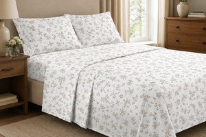 Flannel Bed Set Peony & Sage Pure Cotton