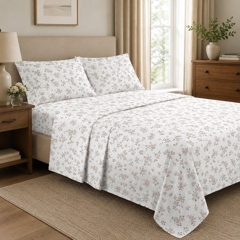 Flannel Bed Set Peony & Sage Pure Cotton
